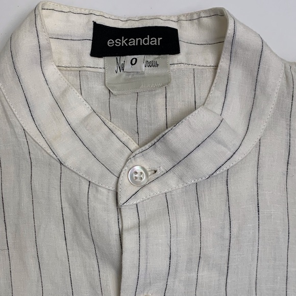 Eskandar Top Women Shirt Size 0 White Pinstripe Linen Tunic Button Up Vintage - Picture 4 of 11